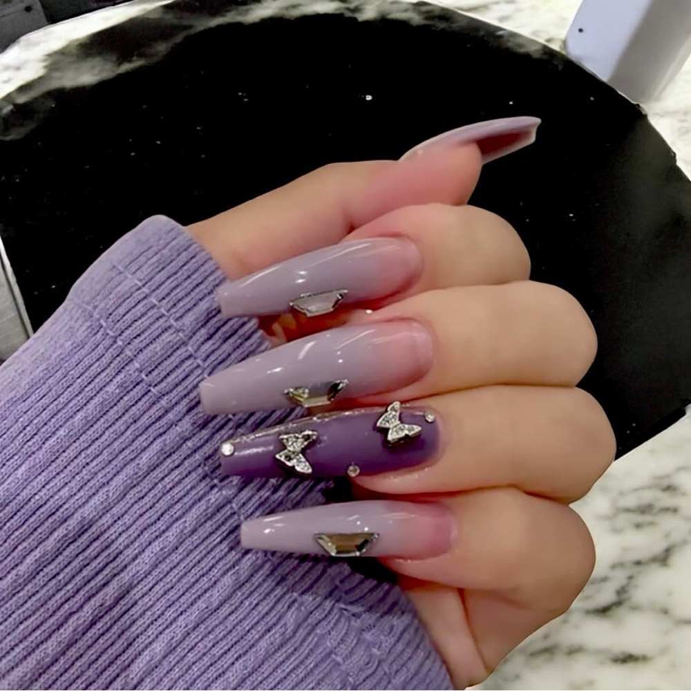 Purple Butterfly Press On Nails - Picture 1 of 2